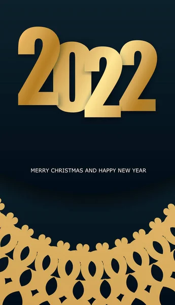 2022 Brochure Buon Natale Blu Scuro Con Motivo Vintage Oro — Vettoriale Stock