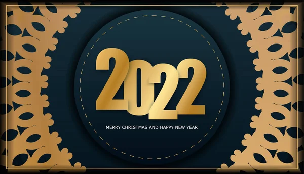 Flyer 2022 Merry Christmas Dark Blue Winter Gold Pattern — Stock Vector