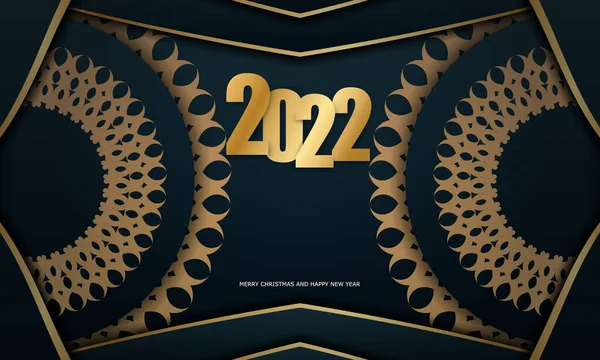 2022 Happy New Year Flyer Dunkelblau Mit Abstraktem Goldschmuck — Stockvektor