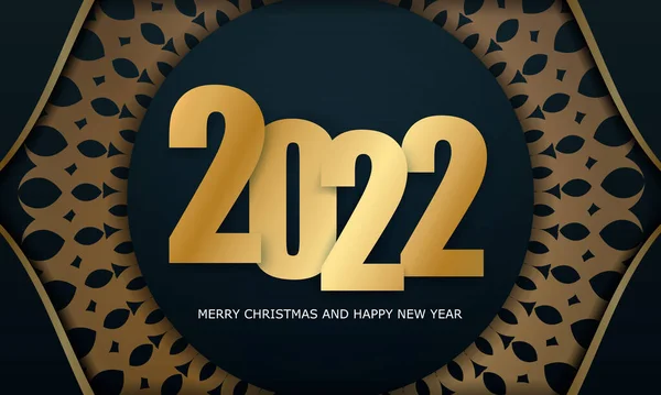 2022 Biglietto Natalizio Buon Natale Felice Anno Nuovo Blu Scuro — Vettoriale Stock
