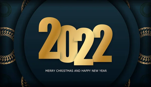 Festive Brochure 2022 Happy New Year Dark Blue Luxury Gold — Stock Vector