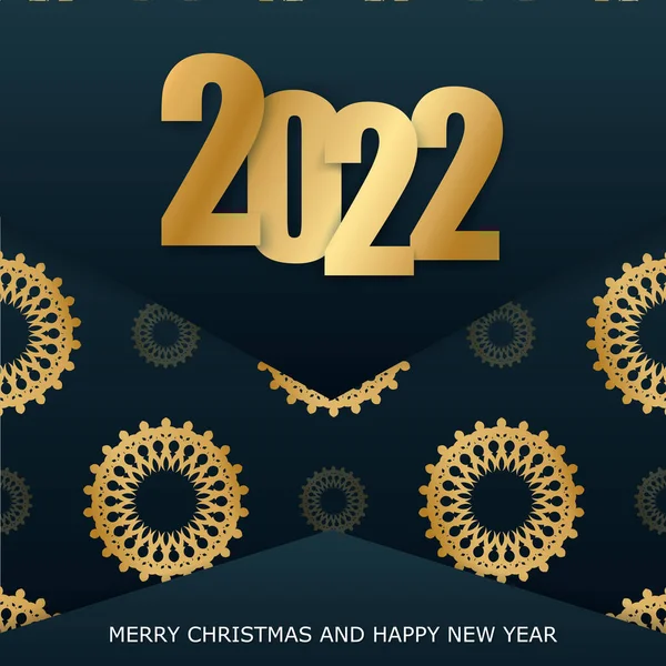 Postcard Template 2022 Happy New Year Dark Blue Vintage Gold — Stock Vector