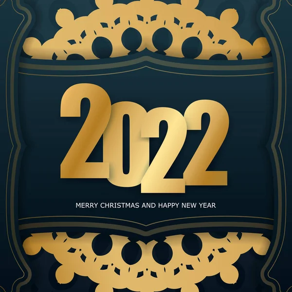 Шаблон Открытки 2022 Happy New Year Dark Blue Abstract Gold — стоковый вектор