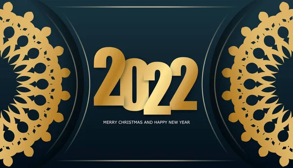 Brochure Modello 2022 Buon Natale Felice Anno Nuovo Blu Scuro — Vettoriale Stock