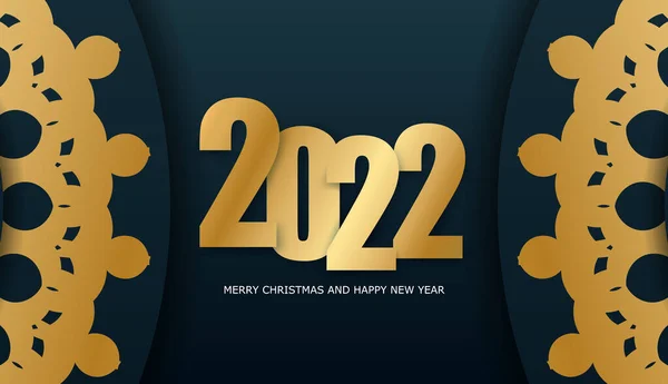2022 Gelukkig Nieuwjaar Brochure Template Donker Blauw Met Luxe Goud — Stockvector