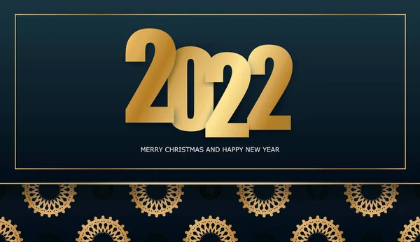 2022 Felice Anno Nuovo Brochure Modello Blu Scuro Con Ornamento — Vettoriale Stock