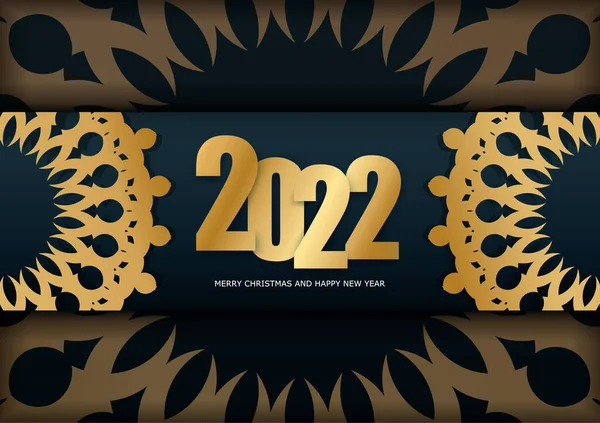 2022 Happy New Year Flyer Template Bleu Foncé Avec Ornement — Image vectorielle