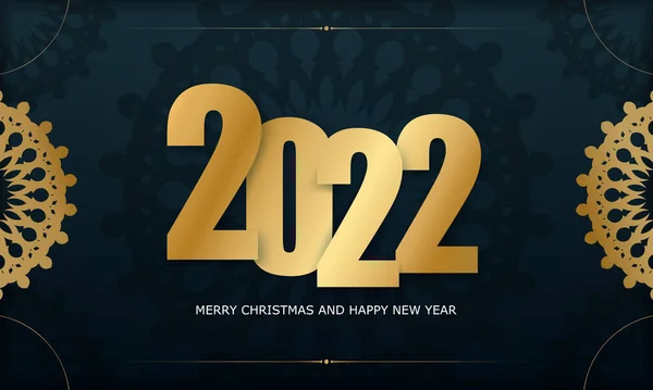 Modelo Cartão 2022 Feliz Ano Novo Cor Azul Escuro Com —  Vetores de Stock