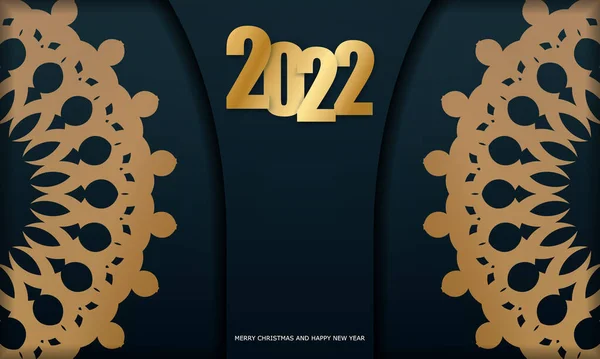 Tarjeta Felicitación Plantilla 2022 Feliz Año Nuevo Color Azul Oscuro — Vector de stock