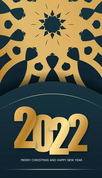 テンプレートグリーティングパンフレット2022メリークリスマスダークブルーヴィンテージゴールドパターン — ストックベクタ