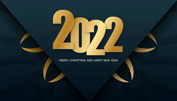 Brochura 2022 Feliz Ano Novo Azul Escuro Com Ornamento Ouro —  Vetores de Stock