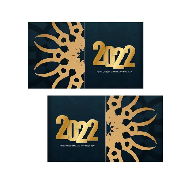 2022 Cartolina Buon Natale Blu Scuro Con Motivo Vintage Gold — Vettoriale Stock