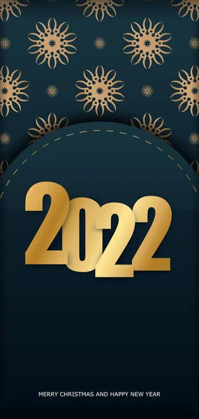 2022 Cartolina Buon Natale Blu Scuro Con Ornamento Oro Invernale — Vettoriale Stock