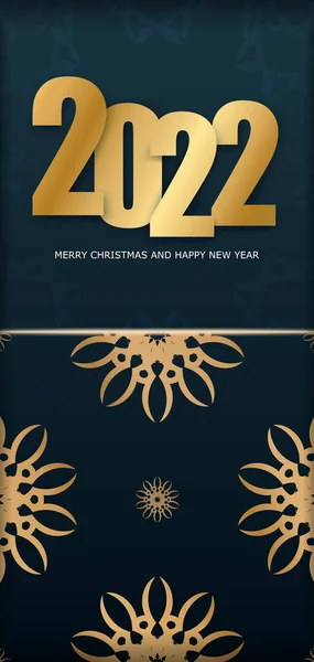 2022 Happy New Year Greeting Card Dark Blue Luxurious Gold — Stock Vector