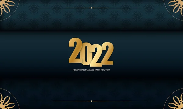 2022 Feliz Ano Novo Cartão Azul Escuro Com Padrão Ouro — Vetor de Stock