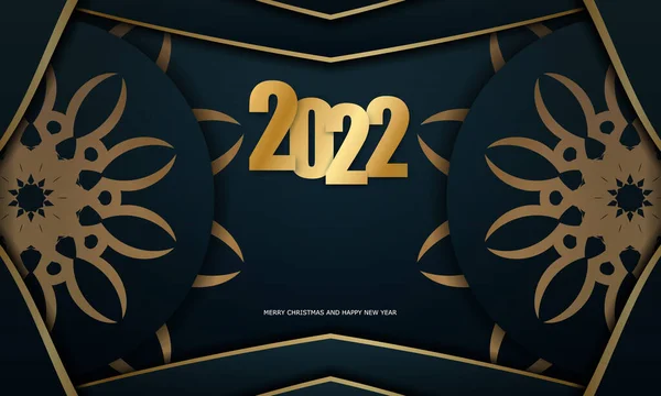 2022 Képeslap Boldog Évet Sötétkék Elvont Arany Dísszel — Stock Vector