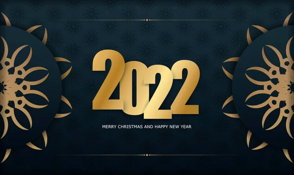 2022 Brochure Vrolijk Kerstfeest Gelukkig Nieuwjaar Donkerblauw Met Luxe Gouden — Stockvector