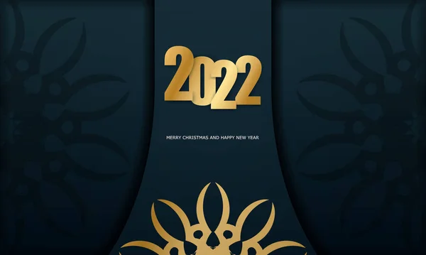 2022 Brochure Buon Natale Felice Anno Nuovo Blu Scuro Con — Vettoriale Stock