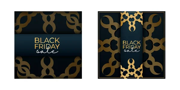 Holiday Advertising Black Friday Sale Blue Vintage Gold Pattern — Stock Vector