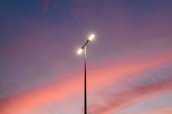 View of the streetlight in a beautiful sunset sky