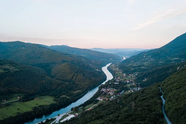 Aerial View Drina River Serbian Bosnian Border Stock Image