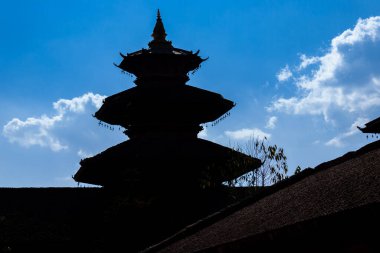 Patan Durbar Meydanı 'nın net akşam silueti görüntüsü, Patan, Nepal