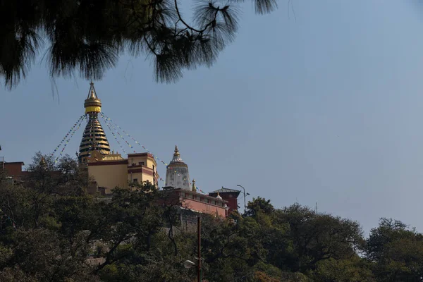 Swayambhunath Também Conhecido Como Monkey Temple Está Localizado Coração Katmandu — Fotografia de Stock