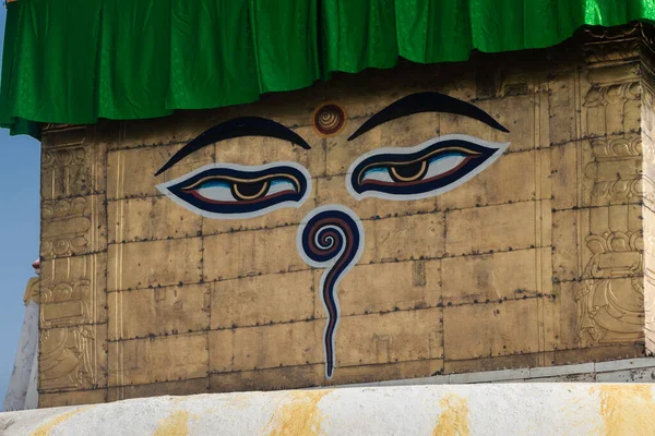 Occhi Sapienti Buddha Swayambhunath Kathmandu Nepal Che Uno Dei Patrimoni — Foto Stock