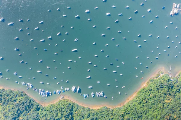 Drone Vista Zona Lujo Sai Kung Muchos Yates Atraque Cerca — Foto de Stock