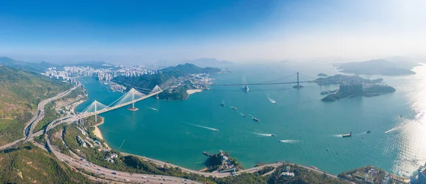 Вид Воздуха Мост Цин Знаменитая Достопримечательность Гонконг Закат — стоковое фото