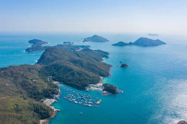 Muhteşem hava manzarası Leung Shuen Wan, High Island Rezervuarı, Sai Kung, Hong Kong