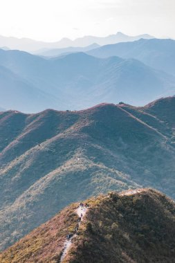 Dağdaki patika boyunca yürüyen insanlar. Sai Kung, Hong Kong