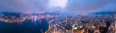 Victoria Limanı, Hong Kong 'un destansı hava manzarası, ünlü seyahat yeri, metropol.