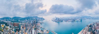 Victoria Limanı, Hong Kong 'un destansı hava manzarası, ünlü seyahat yeri, metropol.