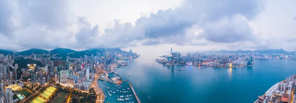 Epic Aerial View Evening Scene Victoria Harbour Hong Kong Famoso —  Fotos de Stock