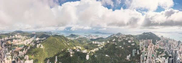 Úžasný Letecký Výhled Přístav Victoria Hongkongu Jasný Slunečný Den Bezpilotní — Stock fotografie