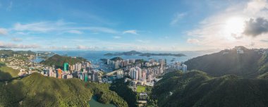 Amazing aerial view of Aberdeen, the famous tourist place in the south of Hong Kong. Clear summer day. clipart