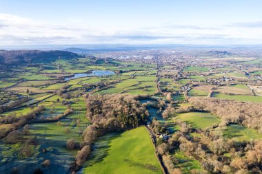 Cotswolds ve Gloucester 'ın destansı hava manzarası, kırsal manzara, İngiltere, İngiltere