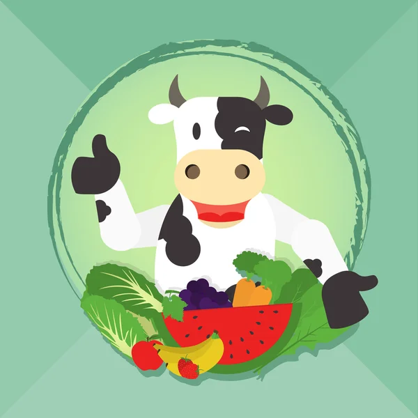 Vegan cow and vegetables — Stock Vector