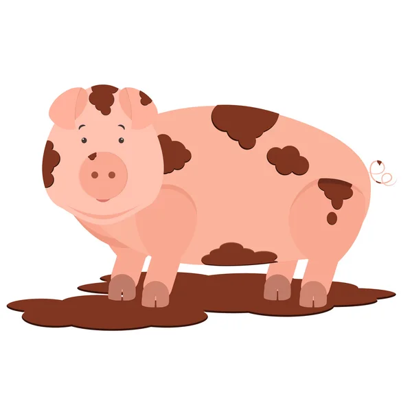 Pig in mud — Stock Vector