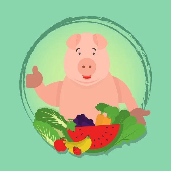 Vegan pig and vegetables — Stock Vector