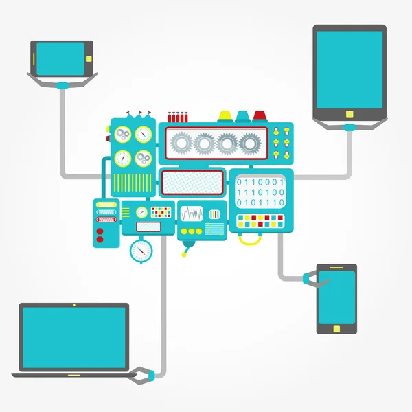 Machine holding electronic — Stock Vector