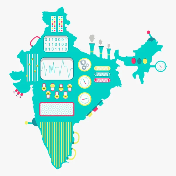 Mapa Indie stroje — Stockový vektor