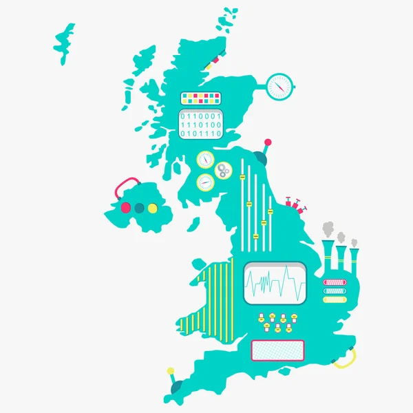 Mapa Velká Británie stroje — Stockový vektor