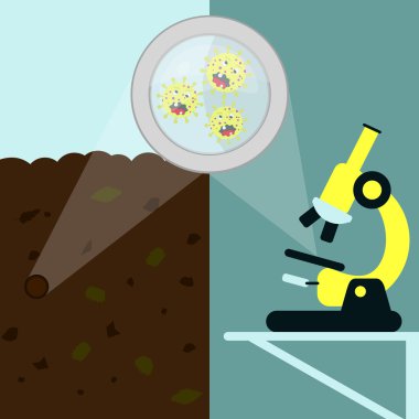 Virüs, laboratuvar ve alan karikatür