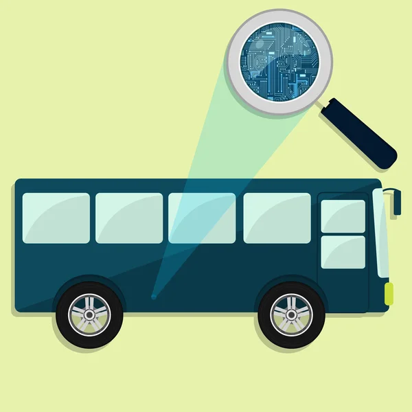 Bus, Lupe und Elektronik — Stockvektor