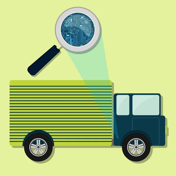 Truck, magnifying glass and electronics — Stock Vector