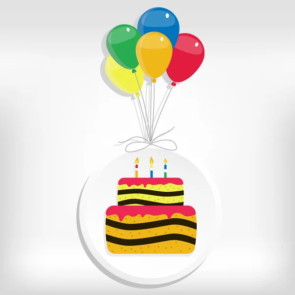 Κάρτα γενεθλίων με κέικ και μπαλόνι — Διανυσματικό Αρχείο