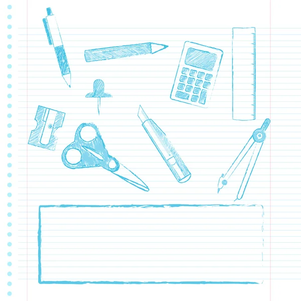 School supplies with copy space — Stock Vector
