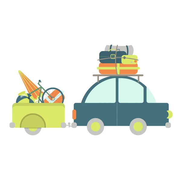 Car with luggage trailer — Stock Vector